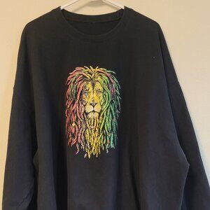 Rasta Lion of Judah Graphic Crewneck Sweatshirt - Black